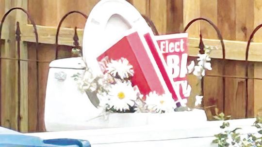 Political signs in toilet lead to criminal mischief fine