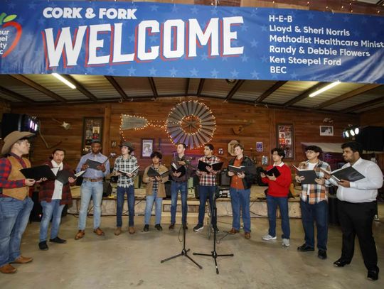 The a cappella Tenor-Bass Ensemble from UT Austin serenades the crowd at the 2023 Cork and Fork. COURTESY PHOTO 