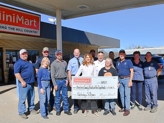 Mini Mart donates $16,000 dollars to the volunteer fire departments of Bandera County following a months-long donation drive benefitting multiple county VFDs. BULLETIN PHOTO/ Tracy Thayer