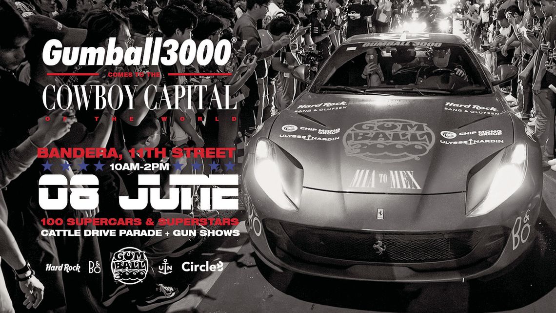 Gumball 3000 rally making Bandera stop